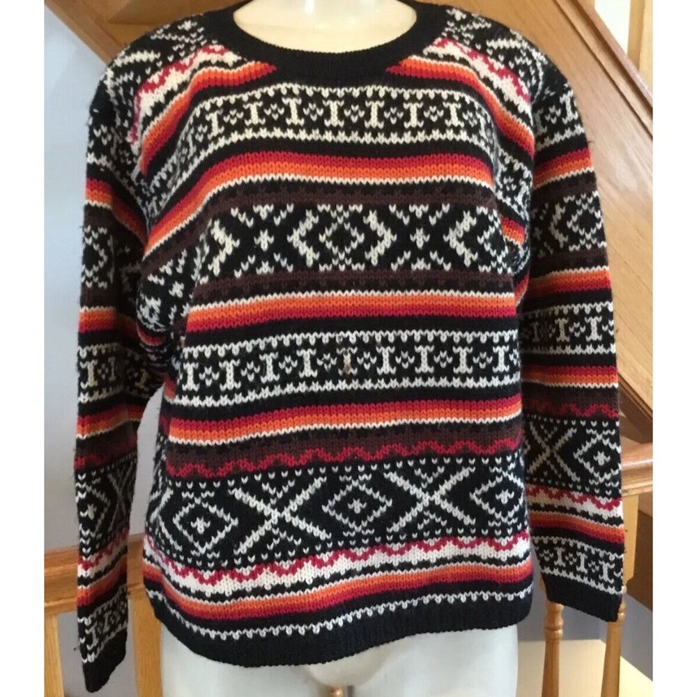 J CREW SWEATER  HandKnit Nordic 100% WOOL  MULTICOLOR  ORNAMENT SIZE S #053